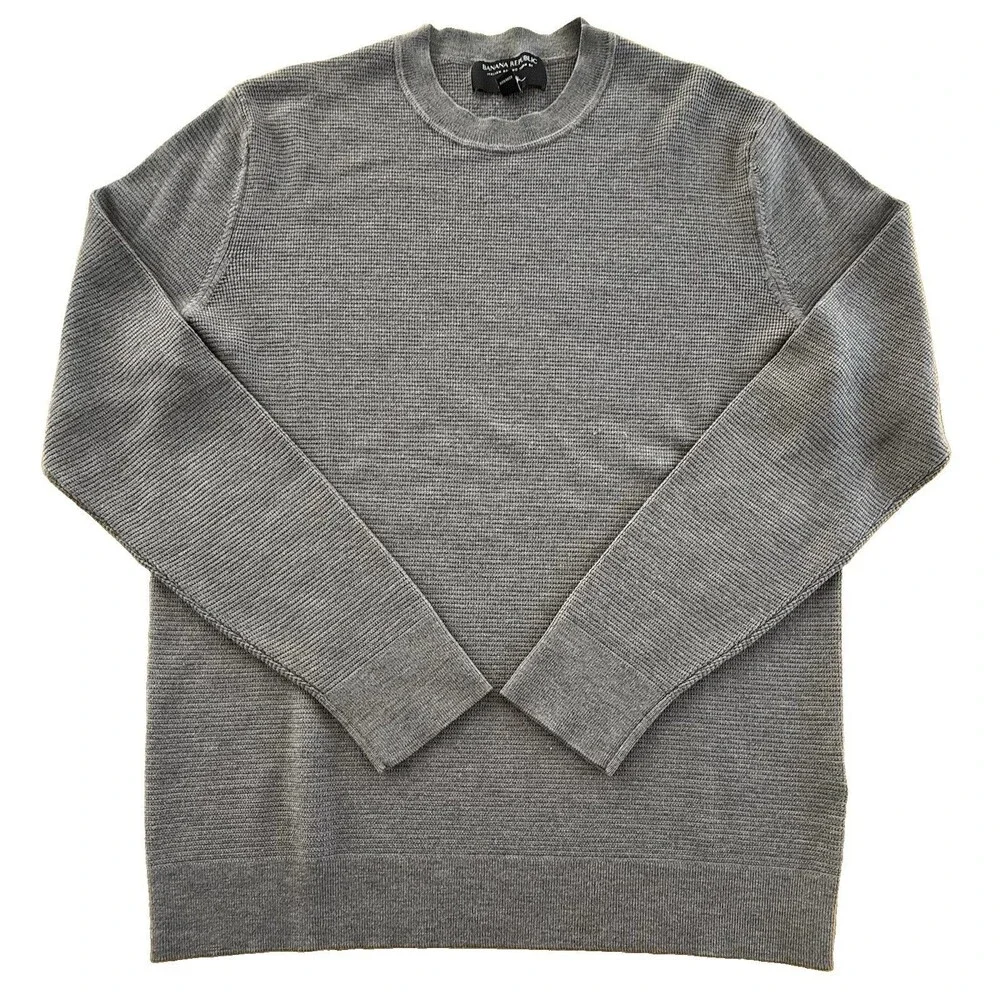 Banana Republic Merino Wool Waffle Crewneck Sweater Men Sz L Classic Lux EUC